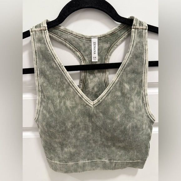 Zenana Washed Ribbed Seamless Racerback Tank w/ Bra Pad - Picture 3 of 4